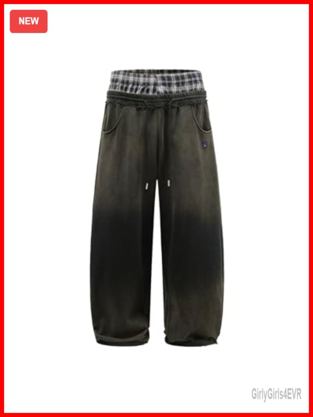 Aelfric Eden Double Waist Washed Baggy Sweatpants Wide Leg Plaid Patchwork